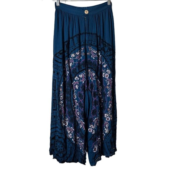 RARE FREE PEOPLE Beaded Crochet Wide Leg Palazzo Pants - 0 - Picture 4 of 13